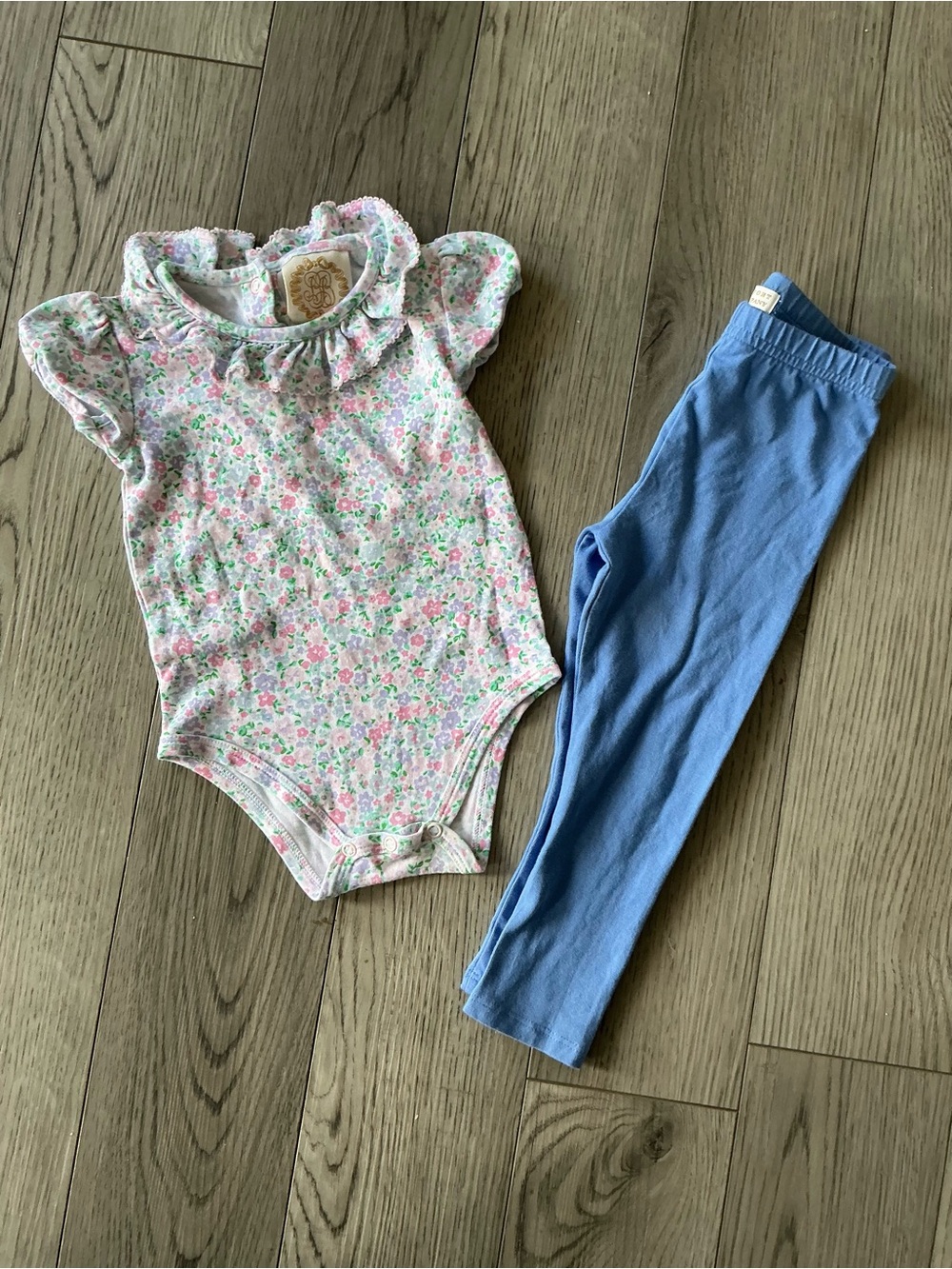 Floral Ruffle Baby Bodysuit with Blue Leggings